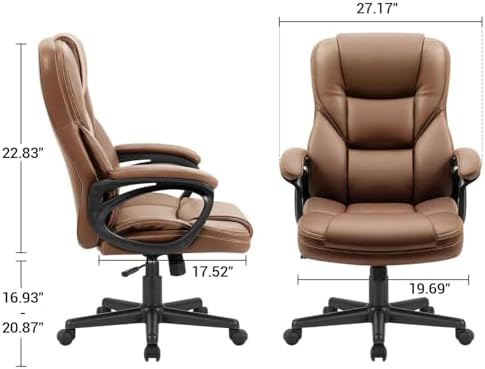 Furmax Office Executive Chair High Back Adjustable Managerial Home Desk Chair, Swivel Computer PU Leather Chair with Lumbar Support (1, Light Brown)