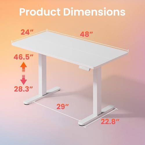HUANUO Electric Standing Desk, 48 x 28 Inch Height Adjustable Computer Desk with Storage Bag, 4 Height Memory Settings, Sit Stand Up Desk for Home Office, White
