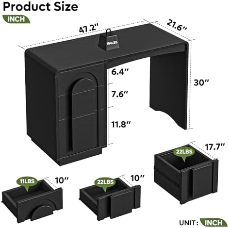 Bestier 47" Computer Desk with 3 Drawers, Executive Style, Black