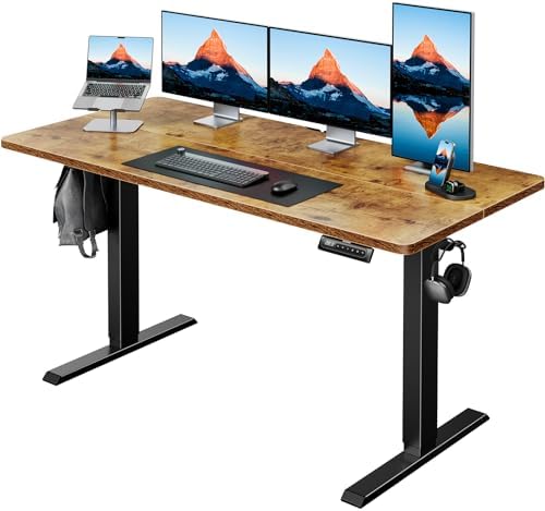 HUANUO 55x27 Inch Electric Standing Desk, Height Adjustable, Rustic Brown