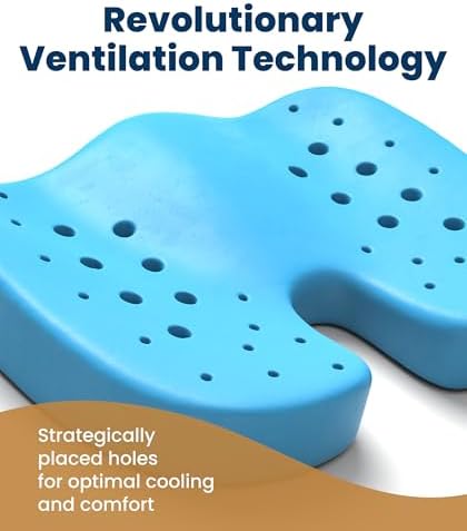 Everlasting Comfort Doctor Recommended Memory Foam Seat Cushion for Office Chairs & Car - Ergonomic Office Desk Accessories - Cushions for Tailbone Pain Relief, Sciatica (Black Airflow, Large)