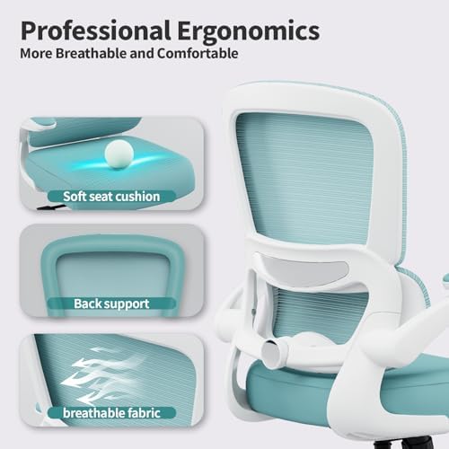 TRALT Office Chair - Ergonomic Desk Chair with Adjustable Lumbar Support, Mesh Computer Chair, Executive Chair for Home Office Comfortable Lumbar Support (1, Mint Green)