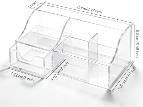 HBlife Acrylic Desk Organizer with Drawer, Pen & Pencil Holder, Multifunctional Desktop Caddy for Office Supply and Organization (Clear, 2 Pack)