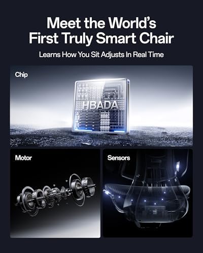 Hbada X7 Prestige Smart Ergonomic Office Chair, with AI Lumbar Support, Massage & Ventilation, 4D Dual-Axis Headrest, Alcantara® Suede, Adaptive 8-Way Lumbar Support, Black