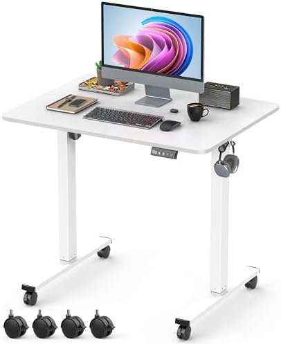 32" Small Rolling Electric Standing Desk Adjustable Height for Home Office