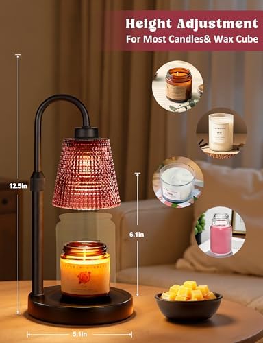 Pomegranate Red Candle Warmer Lamp with Timer, Dimmable Candle Warmer for Home Decor, Height Adjustable Candle Lamp for Jar Candles, Birthday Gifts for Women Mom, House Warming Gifts New Home
