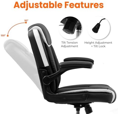 NEO CHAIR PU Leather Office Desk Chair with Adjustable Arms, Black White