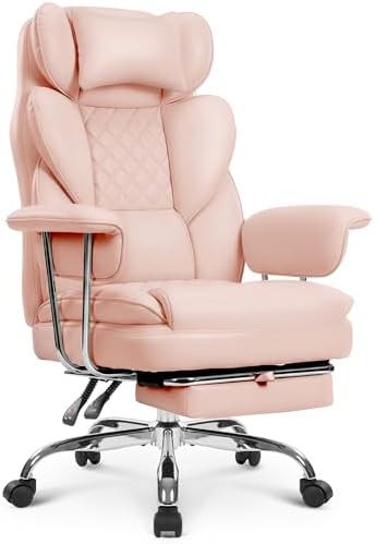 NEO CHAIR Big & Tall Leather Office Chair, High Back, Lumbar Support, Pink