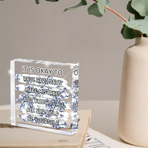 "It's Okay..." Mental Health Decor, Blue and White Porcelain Color Office Acrylic Gift Therapy Inspirational Decorations for School Counseling Office Therapy Desktop Art Decoration School Counselor