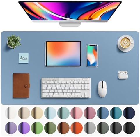 Aothia Faux Leather Desk Mat - Large Mouse Pad, Non-Slip PU Leather Blotter, Waterproof Writing Surface for Office and Home (Denim Blue, 40" x 24")