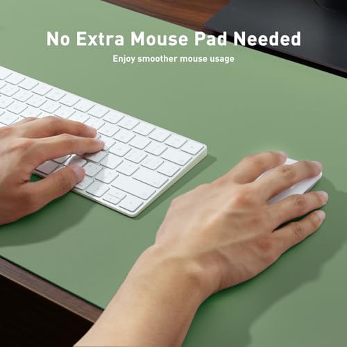 Aothia Faux Leather Desk Mat - Non-Slip PU Leather Desk Blotter, Waterproof Writing Surface, Large Desk Pad for Office & Home (Olive Green, 55" x 17")