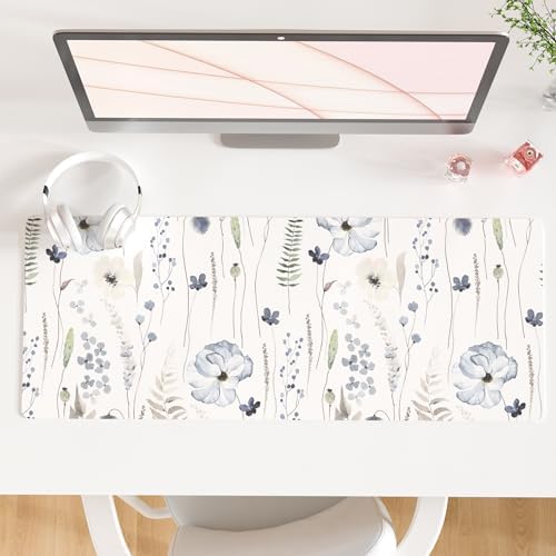 QiyI PU Leather Large Mouse Pad, 31.5" x 11.8", Watercolor Flowers