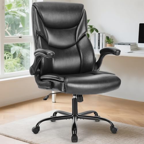 DUMOS Leather Office Chair, Desk Chair Lumbar Support, Black