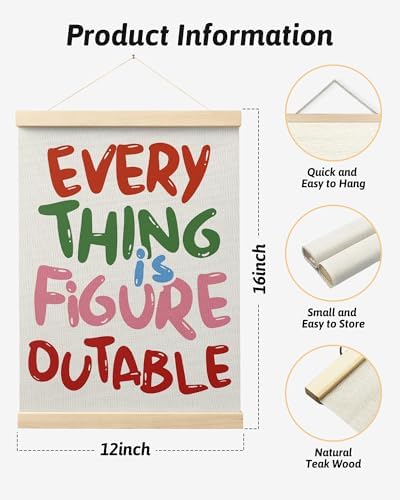FGFK Everything is Figureoutable Colorful Inspirational Wall Art Poster Hanger Frame, Motivational Positive Affirmations Canvas Prints Framed Wall Decor for Office Classroom Home, 12x16 Inch