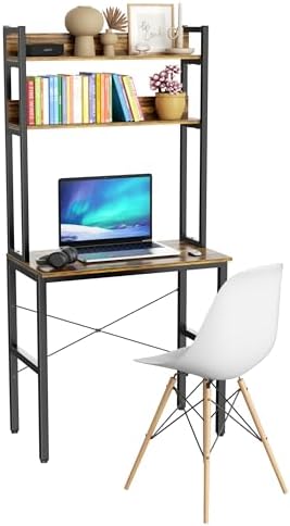 Aquzee Small Desk with Shelves, Computer Desk with Hutch, 31"