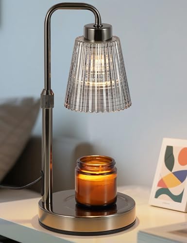 Silver Gray Candle Warmer Lamp with 24h Cycle Timer, Dimmable Wax Warmer