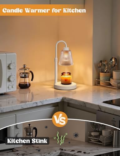 White Candle Warmer Lamp with Timer, Dimmable Candle Warmer for Jar Candles, Height Adjustable Wax Melts Warmer, Birthday Gifts for Women Mom, House Warming Gifts New Home Decor