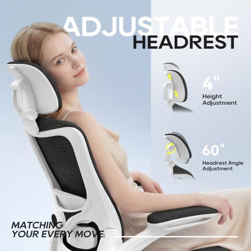 Ergonomic Office Chair for Long Hours, Adjustable Padded Lumbar Support for Lower Back Relief, 330 lb Capacity, Comfortable Computer Desk Chair for Home Office, Work & Study