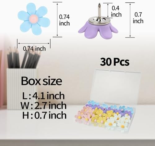 30 Pcs Flowers Push Pins Decorative Thumb Tacks in 5 Colors Cute Office Decor for Cork Board Bulletin Board, Photos Wall Maps and Other Offices Schools Supplies Christmas Decoration