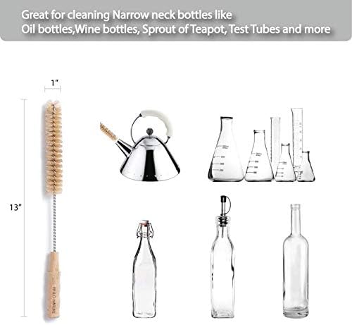 4Pcs Long Handle Bottle Cleaning Brush Set by HELLO NATURE, Sustainable & Biodegradable Natural Fibre Bamboo Handle Brushes Zero-Waste & Plastic Free