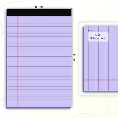 AILZFEI 6pcs Small Legal Pad 5x8 College Ruled Purple Legal Pads Notepads 6 Pack Study Back Writing Pads 5 x 8 Perforated Narrow Ruled Pads of Paper Purple