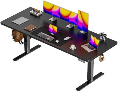 Huuger 71 x 30 Large Electric Standing Desk, Height Adjustable Computer Desk, 29.5" Deep Desktop, Stand up Gaming Office Table with 2 Hooks, 3 Preset Heights, for Home Office, Black