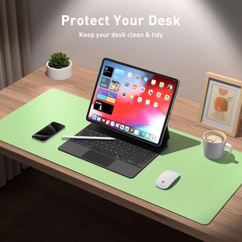 Aothia Leather Desk Pad Protector, Mouse Pad, Office Desk Mat, Non-Slip PU Leather Desk Blotter, Laptop Desk Pad, Waterproof Desk Writing Pad for Office and Home (36" x 17", Foam Green)