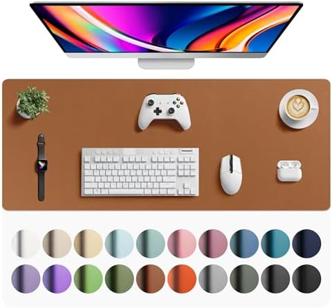 Aothia Faux Leather Desk Mat - Large Mouse Pad, Non-Slip PU Leather Blotter, Waterproof Writing Surface for Office and Home (Brown, 42" x 17")