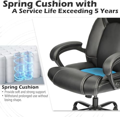 OUTFINE Office Chair Executive Office Chair Desk Chair Computer Chair with 5-Year hydrolysis-Resistant Leather Spring Cushion Ergonomic Support Tilting Function Upholstered in Bonded Leather Black