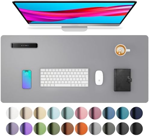 Aothia Leather Desk Pad Protector, Mouse Pad, Office Desk Mat, Non-Slip PU Leather Desk Blotter, Laptop Desk Pad, Waterproof Desk Writing Pad for Office and Home (31.5" x 15.7", Light Grey)
