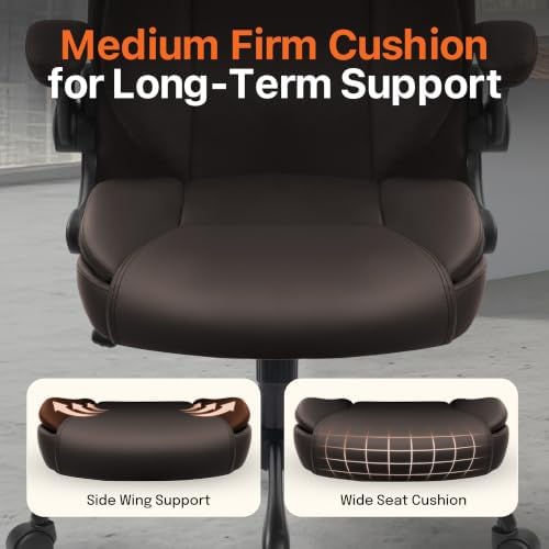 NEO CHAIR Office Desk Chair, High Back PU Leather with Flip-up Arms, Brown