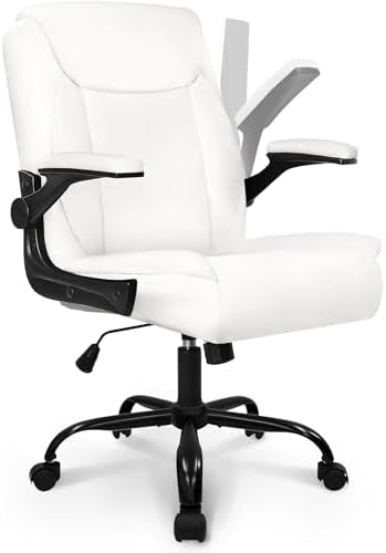 NEO CHAIR PU Leather Office Desk Chair with Adjustable Arms, White