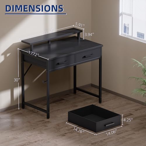 Pamray 32 Inch Small Computer Desk with Monitor Stand and 2 Drawers