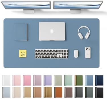 YSAGi Leather Desk Protector, Office Mat, Large Mouse Mat, Non-Slip PU Leather Blotter, Laptop Desk Pad, Waterproof Writing Pad for Office and Home (Blue, 47.2" x 23.6")