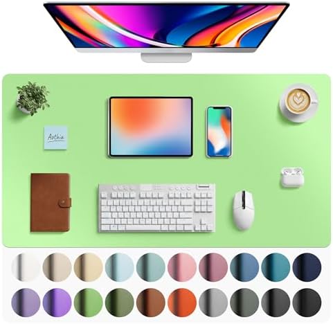 Aothia Faux Leather Desk Mat - Large Mouse Pad, Non-Slip PU Leather Blotter, Waterproof Writing Surface for Office and Home (Foam Green, 40" x 24")