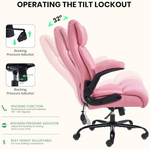 500lbs Big and Tall Office Chair Adjustable Lumbar Support for Back Pain, Extra Wide Seat Executive Office Chair Thick Armrest Pad, Heavy Duty Base&Upgraded Wheels, Ergonomic Desk Chair