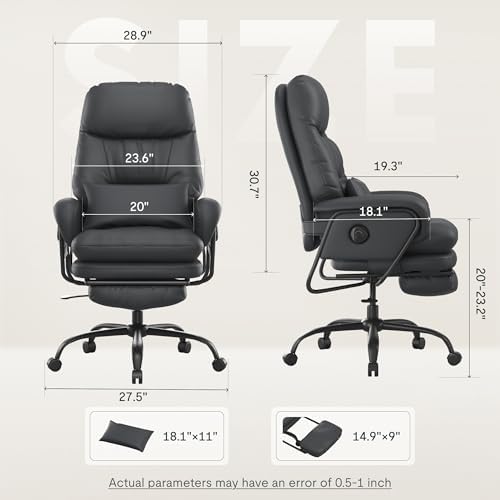 FLEXISPOT 2-in-1 Chaise Lounge Chair Indoor with Wheels Footrest 90-165° Reclining Lumbar Support, Chairs for Living Room Bedroom Study Relaxing Working Sleeping, Black PU Leather, HC4 Basic Back