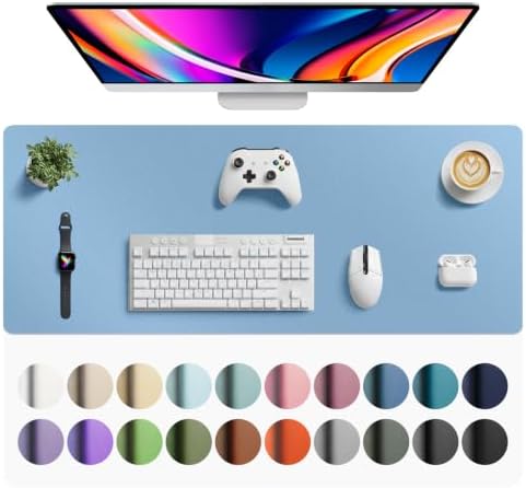 Aothia Faux Leather Desk Mat for Keyboard & Mouse (Sky Blue, 42" x 17")