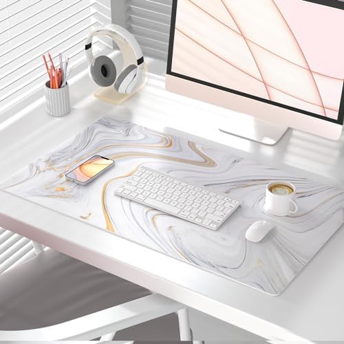 QiyI PU Leather Large Mouse Pad, Office Decor, 31.5" x 15.7", Grey Striped