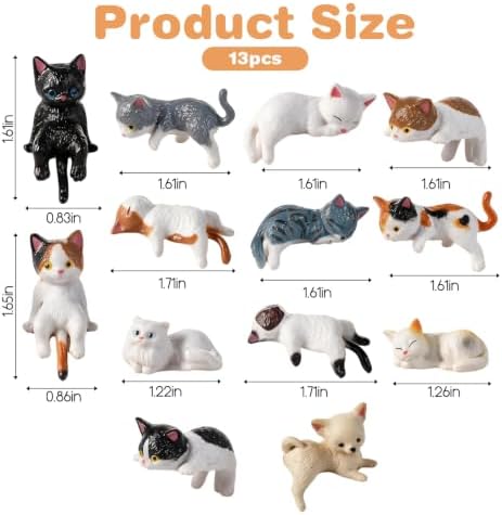 13 Pcs Minature Cat Figurines for Computer Monitor, Mini Cat Desk Figurines