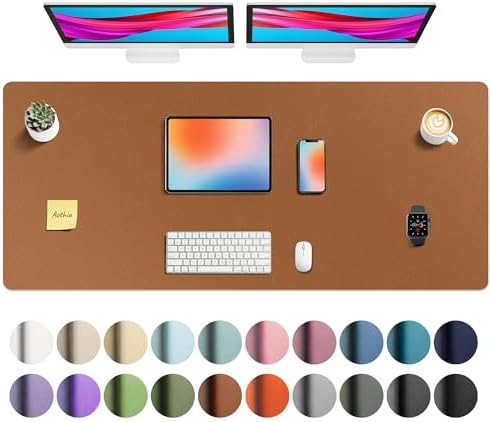 Aothia Faux Leather Desk Mat - Non-Slip PU Leather Desk Blotter, Waterproof Writing Surface, Large Desk Pad for Office & Home (Brown, 55" x 24")
