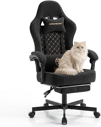 Desk Computer Gaming Chair - High Back Ergonomic Office Chair with Footrest and Lumbar Support, Swivel Comfy Home Gamer Video Game Chairs with Pocket Spring Cushion for Adults (Black Fabric)