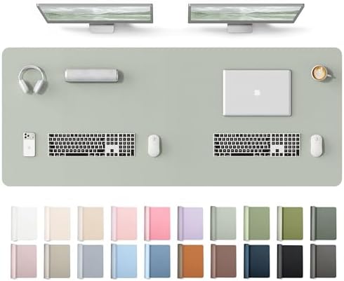 YSAGi Leather Desk Protector, Office Mat, Large Mouse Mat, Non-Slip PU Leather Blotter, Laptop Desk Mat, Waterproof Writing Pad for Office and Home(Grayish Green, 63" x 24")
