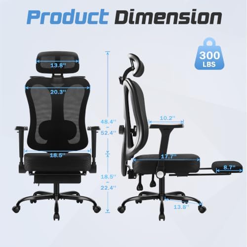 Furmax Ergonomic Office Chair with 3D Headrest & 4D Flippable Armrests, Adjustable Lumbar Support, 135° Recline, Breathable Mesh Seat, Height Adjustable Swivel Computer Desk Chair(Black)