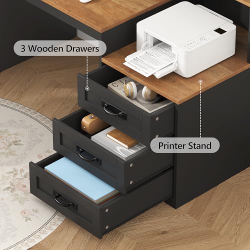 65" Farmhouse Computer Desk with Drawers and Printer Stand for Home Office