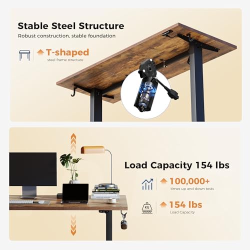 Agilestic Electric Height Adjustable Standing Desk, 48 Inch, Rustic Brown