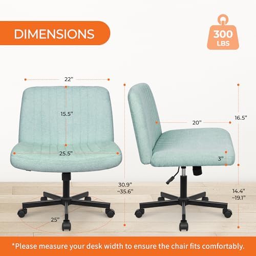 Orange Factory Criss Cross Chair, Wide Fabric Vanity Desk Seat, Mint Wheel
