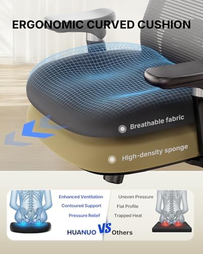 HUANUO Ergonomic Office Chair with 6D Armrest, Seat Depth Adjustment, Lumbar Support, Quiet Rubber Caster, High Back Mesh Gaming Chair with 3D Headrest, Big and Tall Chair for Home Office, Pack of 3