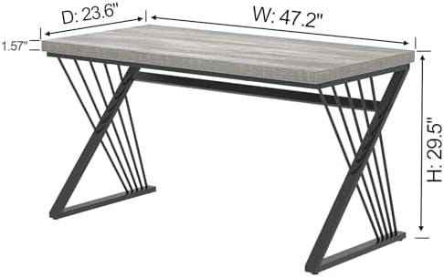 FOLUBAN Modern Desks, Rustic Wood and Metal Computer Desk for Home Office, Simple Study Writing Work PC Table for Bedroom Living Room, Light Grey, 47 Inch