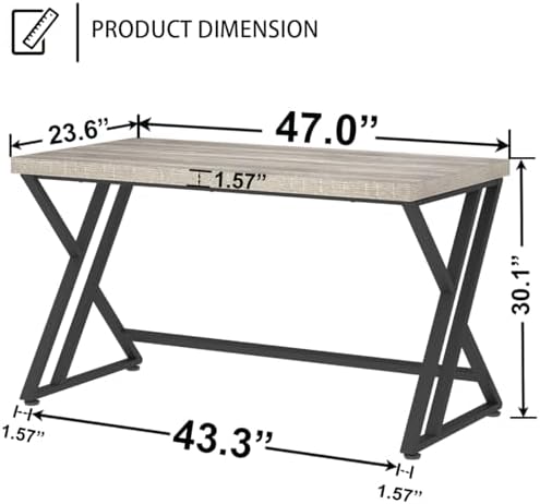 LVB Grey Modern Computer Office Desk Metal & Wood Writing Desks 47 Inch